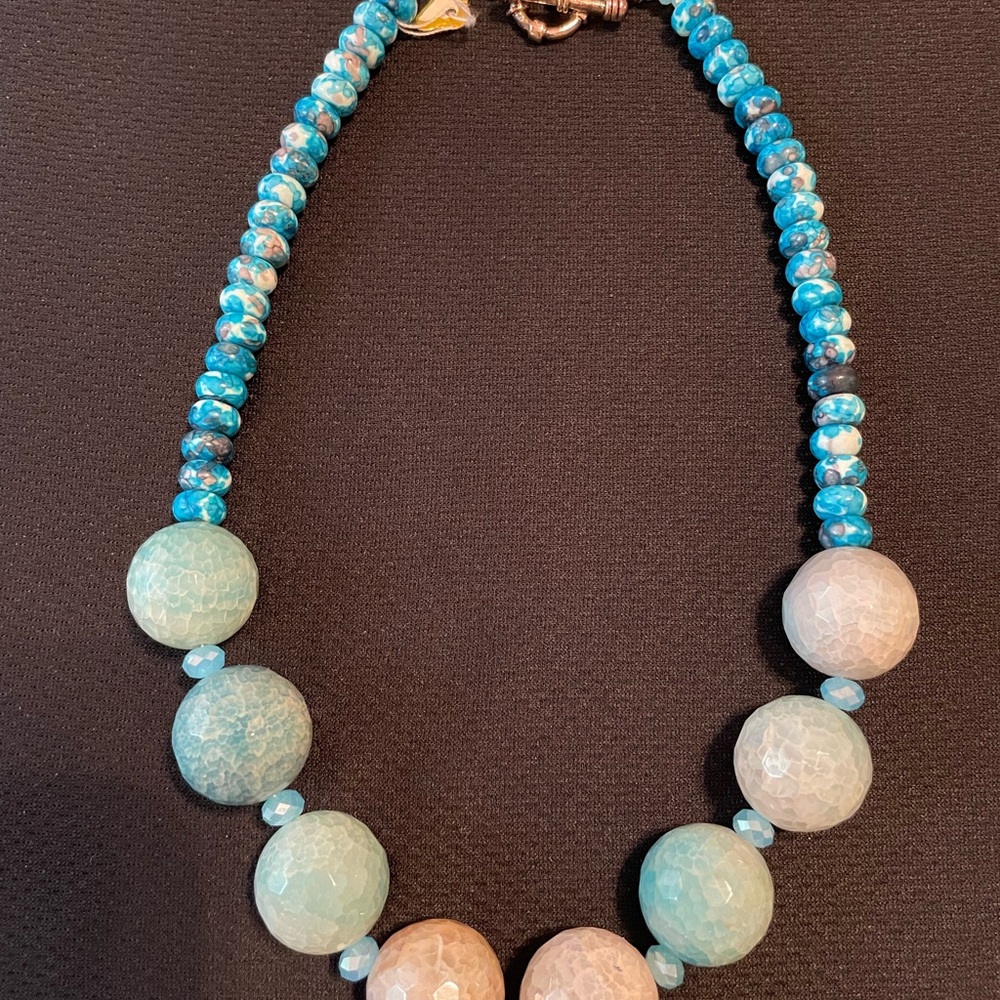 Elegant Blue and White Beaded Necklace